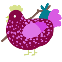 A maroon and orchid chicken with a speckle pattern