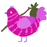 A fuchsia and orchid chicken with a bar pattern