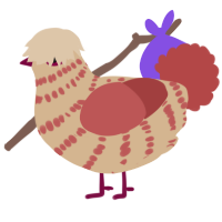 A beige and red chicken with a bar pattern