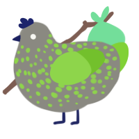 A ash and grass chicken with a speckle pattern