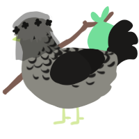 Ophelia, a ash and sable chicken with a half-lace pattern