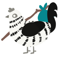 right of way, a white and black chicken with a bar pattern