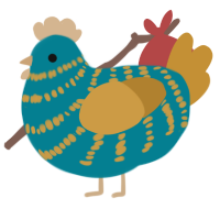 Horus, a sea and gold chicken with a bar pattern