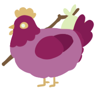 A orchid and fuchsia chicken with a head pattern