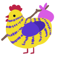 Honeycomb, a yellow and indigo chicken with a bar pattern