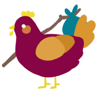 cupid, a maroon and orange chicken