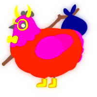 A vermilion and fuchsia chicken with a head pattern