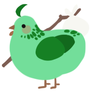branch, a spring and leaf chicken with a neck-speckle pattern