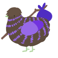 A bark and blurple chicken with a bar pattern