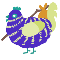 A indigo and lemon chicken with a bar pattern