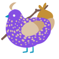A blurple and beige chicken with a speckle pattern