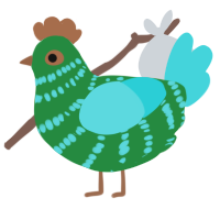 A viridian and aqua chicken with a bar pattern