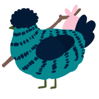 A teal and tumblr chicken with a bar pattern