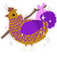 A ochre and violet chicken with a lace pattern