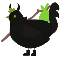 Faultline, a black and sable chicken with a half-lace pattern