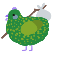 A viridian and chartreuse chicken with a speckle pattern