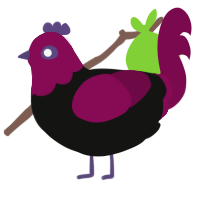 evil salad 2, a black and wine chicken with a head pattern