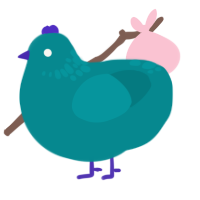 Blue, a teal chicken with a neck-speckle pattern