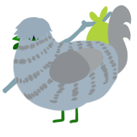 Blender, a bark and grey chicken with a bar pattern
