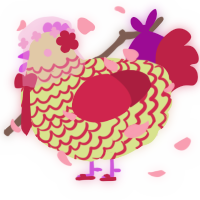 A lemon and crimson chicken with a lace pattern