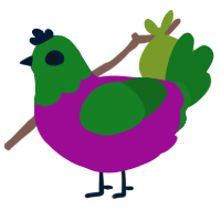 A plum and leaf chicken with a head pattern