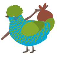 A cerulean and chartreuse chicken with a lace pattern