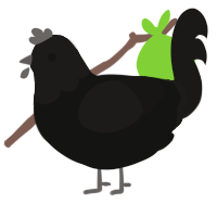 rotten, a black and sable chicken with a head pattern