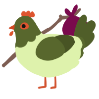 gooseberry, a apple and olive chicken with a head pattern