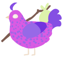 A orchid and blurple chicken with a speckle pattern