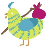 A lime and sky chicken with a bar pattern