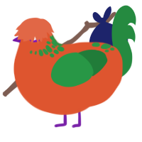 tomato soup, a vermilion and viridian chicken with a neck-speckle pattern