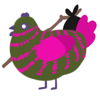 A olive and fuchsia chicken with a bar pattern