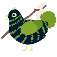 A tumblr and chartreuse chicken with a bar pattern