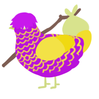 Ziggy, a amethyst and yellow chicken with a lace pattern