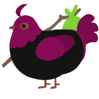 team yell wannabe, a black and wine chicken with a head pattern