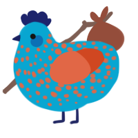 A cerulean and vermilion chicken with a speckle pattern