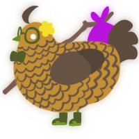 A gold and bark chicken with a lace pattern