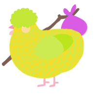 A yellow and lime chicken with a lace pattern