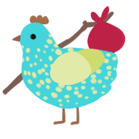 Grass, a aqua and lemon chicken with a speckle pattern
