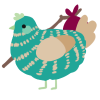A turquoise and beige chicken with a bar pattern