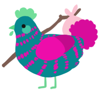 A teal and fuchsia chicken with a bar pattern