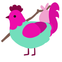 A mint and fuchsia chicken with a head pattern