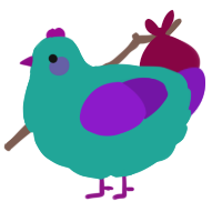 A turquoise and violet chicken