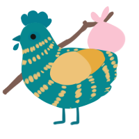 A teal and honey chicken with a bar pattern