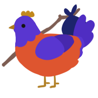 A vermilion and indigo chicken with a head pattern