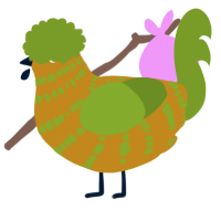 A ochre and chartreuse chicken with a bar pattern