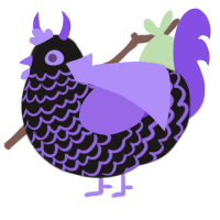 crow, a sable and blurple chicken with a lace pattern