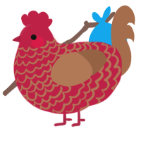 Cluckford, a crimson and brown chicken with a lace pattern