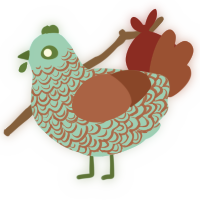 sewage, a aqua and red chicken with a double-lace pattern