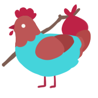 easter egg, a aqua and red chicken with a head pattern